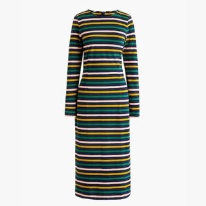 J. Crew Long Sleeve Navy Striped Cotton Stretch‎ Knit Midi Sheath Dress Size 4